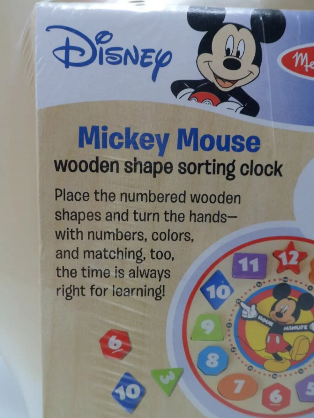 New Melissa & Doug Mickey Mouse Wooden Shape Sorting Clock